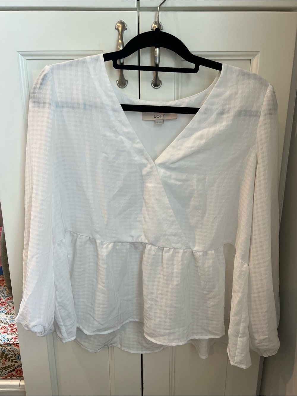 LOFT White Wrap-Style Peplum Blouse